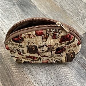 Brown and Red Vintage Cosmetic Bag with Dome Shape